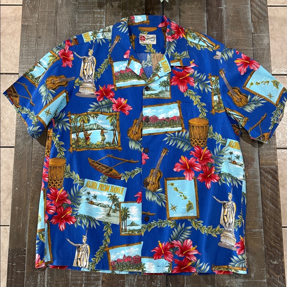 Vtg Hilo Hattie The Hawaiian Original Postcard Aloha Shirt Mens XL - Picture 3 of 10
